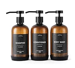 Janxin Shampoo and Conditioner Dispenser Set of 3,Refillable 21oz Shampoo Bottles with Non-Slip Protective Silicone Pad,Sho…