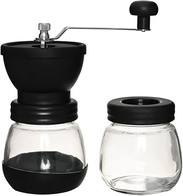 Mimo Style Moedor de Café Manual de Vidro Com 2 Potes de Armazenamento, Totalmente Ajustável Para Definir Aspereza de Moagem Perfeita. Manivela Removível. Capacidade 115g de Café