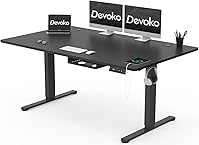 Devoko Höhenverstellbar Schreibtisch 160x80cm mit USB-A Ladeanschluss, Mobiler Elektrisch Computertisch mit Kabel Management Tray und 3-Funktions-Memory, Schwarz