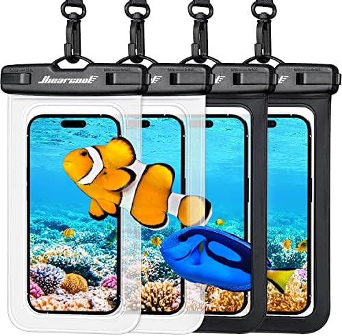 Hiearcool Waterproof Phone Pouch, Waterproof Phone Case for iPhone, Waterproof Cell Phone Dry Bag for Cruise Travel Vacation Essentials Large Waterproof Phone Holder 4 Pack-Black&Clear