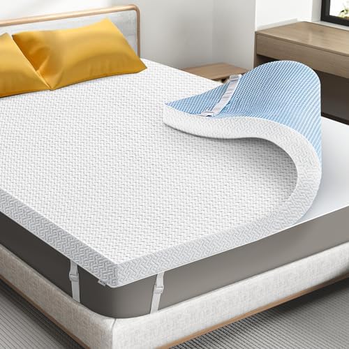 3 Inch Gel Memory Foam Mattress Topper California King Size, High Density Ventilated Memory Foam Bed Mattress Topper for Back Pain,Non-Slip Design with Removable Bamboo Cover