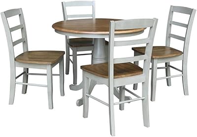 IC International Concepts 36" Round Top Pedestal Dining 4 Table and chairs, Distressed Hickory/Stone