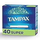 Tampax Cardboard Tampons Super Absorbency, Anti-Slip Grip, LeakGuard Skirt, Unscented, 40 Count