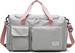 [Manatsulife]スポーツバッグ ボストンバッグ ジムバック 旅行バッグ シューズ収納 大容量 防水 4way メンズ レディース ユニセックス 乾湿分離 アウトドア ゴルフバッグ 機内持込 ダッフルバッグ 336 (グレーコンビ, L)