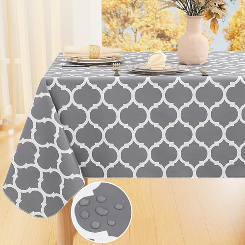 Smiry Rectangle Tablecloth, Waterproof Vinyl Tablecloths with Flannel Backing for Rectangle Tables, Wipeable Spillproof Plastic Tablecloth for Dining, Camping, Indoor and Outdoor 60