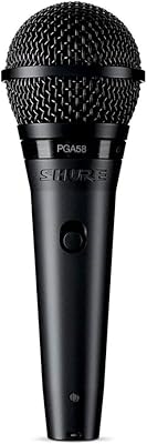 Shure PGA58 Dynamic Microphone - Handheld Mic for Vocals with Cardioid Pick-Up Pattern, Discrete On/Off Switch, Stand Adapter and Zipper Pouch (PGA58-XLR-E)