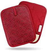 AVACRAFT Red Pot Holders Set, Flexible, 100% Cotton with Non-Slip Heat Resistant Silicone Design,...