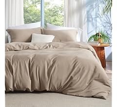 Bedsure Khaki Duvet Cover Queen Size - Polyester & Rayon Derived from Bamboo Cooling Queen Duvet Cover Set, 3 Pieces, 1 Zip…