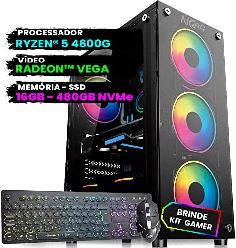 Pc Gamer Computador Completo NoLag Amd Ryzen 5, Radeon™ Graphics Vega, 16GB Ram, SSD 480GB NVMe, Gabinete RGB