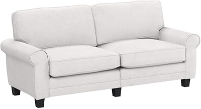 Serta Copenhagen Rolled Arm, Easy Care Polyester, Soft Pillow Back, Pocket Coil Seat Cushions, Removable Covers, Loveseat or Couch for Small Spaces, Living Rooms or Bedrooms, 78" Sofa, Cream