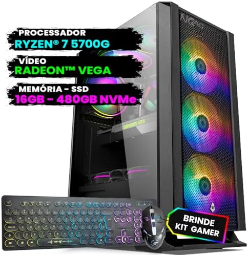 Pc Gamer Computador Completo NoLag® Amd Ryzen 7, Radeon™ Graphics Vega, 16GB Ram, SSD 480GB NVMe, Gabinete RGB