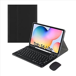 Capa de Couro Sintético Dupla Proteção com Teclado Bluetooth e Mouse para Galaxy Tab S6 Lite (Preto)