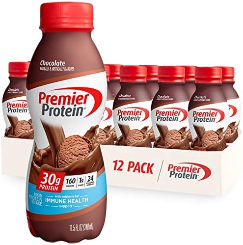 Premier Protein Shake, Chocolate, 30g Protein 1g Sugar 24 Vitamins Minerals Nutrients to Support Immune Health, 11.5 fl oz (Pack of 12)