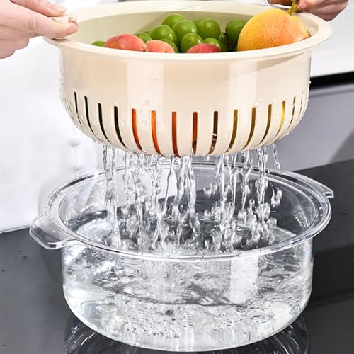 Kitchen Colanders Bowl Set 2 in 1 Fruit Vegetable Washing Food Strainers, Large Plastic Double Layered Strainer Basket for Pasta, Spaghetti, Berry, Salads, BPA Free, Colander for kitchen