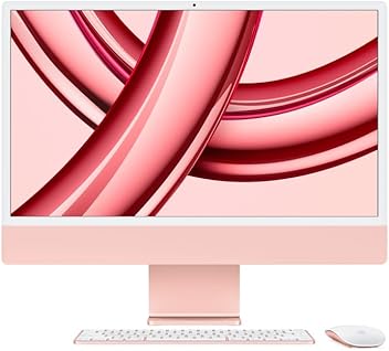 Image of iMac. O computador desktop tudo em um da Apple com chip M3 (2023): CPU de 8 núcleos, GPU de 10 núcleos, tela Retina 4.5K de 24 pol, 8 GB de memória unificada, SSD 256GB e acessórios na mesma cor. Rosa