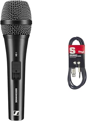 Sennheiser XS 1 Dynamic Cardioid Vocal Microphone | Microphone Clamp & Transport Bag Included | For Singers, Presenters & Entertainers | Black (507487) & Stagg SMC6 6 metre standard microphone cable