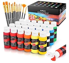 Caliart Acrylic Paint Set With 12 Brushes, 24 Colors (59ml, 2oz) Art Craft Paints Gifts for Artists Kids Beginners & Painte…