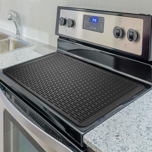 Silicone Stove Top Protector, 28 x 20 Electric Stove Top Cover, Heat Resistant Glass Cooktop Protector, Flat RV Stove Top Cover, Extra Countertop Space, XL Dish Drying Mats for Kitchen, Black