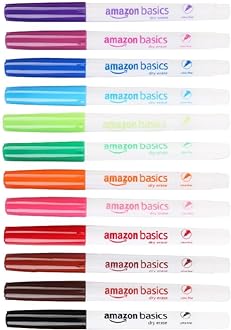 Image of Amazon Basics Low Odor Ultra Fine Tip Dry Erase Whiteboard Markers, 12 Pack, Assorted Colors
