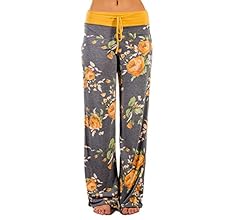 Women's Comfy Stretch Floral Print Drawstring Palazzo Wide Leg Lounge Pant