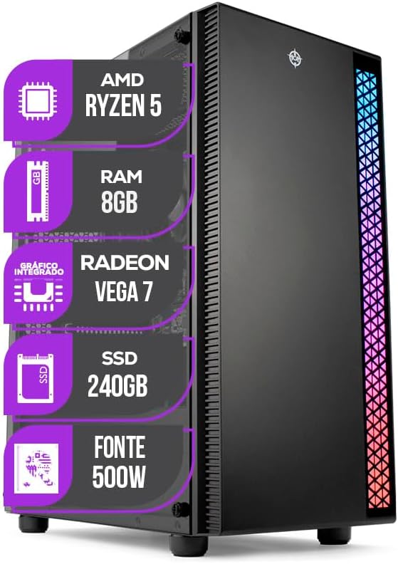 PC Gamer Mancer, AMD Ryzen 5 4600G, 8GB DDR4, SSD 240GB, Fonte 500W 80 Plus