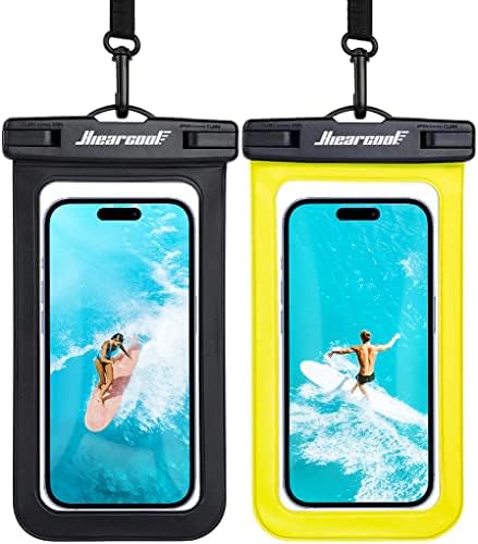 Hiearcool Waterproof Phone Pouch,Waterproof Cell Phone Dry Bag for iPhone,Universal Waterproof Case Beach Essentials for Vacation Kayak Cruise Accessories Must Haves-Black&Yellow-2Pack