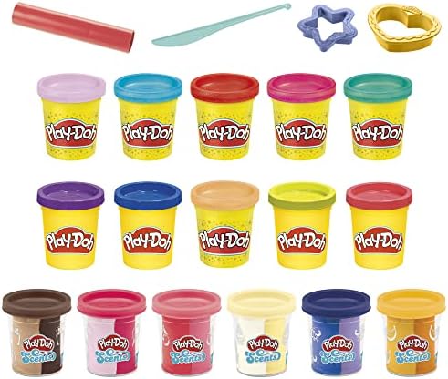 Play-Doh Sparkle and Scents Variety Pack of 16 Cans of Modeling Compound and 4 Tools, Arts and Crafts Toy for Kids 3 and Up, Non-Toxic