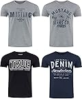 MUSTANG Herren T-Shirt 4er Pack Frontprint O-Neck Rundhalsausschnitt Kurzarm Regular Tee Shirt 100% Baumwolle Schwarz Weiß Grau Blau Grün, Größe:3XL, Farbe:Farbmix (P14)