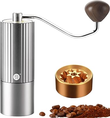 Moedor manual de grãos de café, moedor manual zeroHero Upgrade com rebarba cônica de aço inoxidável CNC de 6 núcleos, posicionamento de rolamento duplo para Expresso, Pour Over, FrenchPress, Moka,