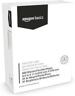 Image of Amazon Basics Multipurpose Copy Printer Paper, 24lb, 8.5-x-11-inch, 1 mega ream (800 sheet), 97 Bright, White