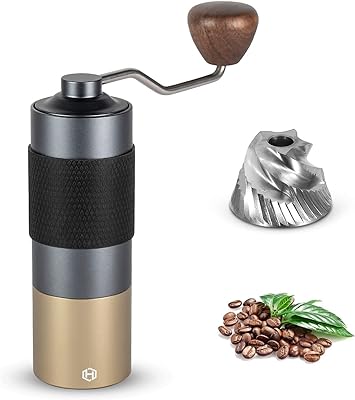 Moedor de café manual – Moedor manual HEIHOX com moedor de rebarbas cônico ajustável de aço inoxidável, capacidade de 30 g, moedor portátil, moagem rápida, eficiência de moagem, expresso a grosso para