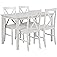 Walker Edison 4 Person Modern Farmhouse Wood Small Dining Table with 4 Chairs Set for Dining Room Kitchen, 48 Inch, White