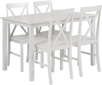 Walker Edison 4 Person Modern Farmhouse Wood Small Dining Table with 4 Chairs Set for Dining Room Kitchen, 48 Inch, White