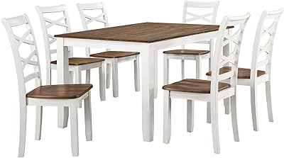 Lexicon Dining Table Set for 6 with Cross Back Chairs, 7 Piece Farmhouse Kitchen Table Set, Solid Wood Dining Room Table and Chairs Set of 6 for Home, Dining Room, Kitchen, Cherry/White