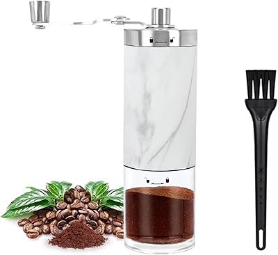 Moedor de café manual portátil e visível, moedor de café de aço inoxidável com ajuste de botão ajustável de cerâmica para cozinha e caminhadas, perfeito para acampar, branco