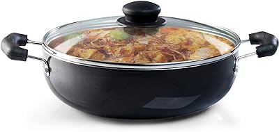 AGARO Elegant Non Stick Kadai with Glass Lid, 24 cm, Granite Finish, Riveted Cool Touch Handle, 3 mm Thick, Black