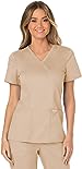 Cherokee Scrubs for Women Mock Wrap Top with 3 Pocket, Back Princess Seams Plus Size WW610, 5XL, Khaki