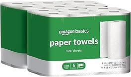 Amazon Basics 2-Ply Flex-Sheets Paper Towels, 12 Basics Rolls = 32 Regular Rolls, Everyday Value with 150 Sheets per Roll