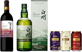 【サントリープレミアムセレクション】サントリーフロムファーム登美の丘 赤 時のかさね・白州 Story of the Distillery 2024・ザ・プレミアム・モルツ マスターズドリーム3種[日本ワイン 750ml×1本、ウイスキー 70...