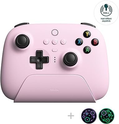 8Bitdo Ultimate 2.4g Wireless Controller with Charging Dock, Hall Effect Joystick Update, Pro Gamepad with Back Buttons & Turbo Function for PC, Android, Steam Deck & Apple (Pink)