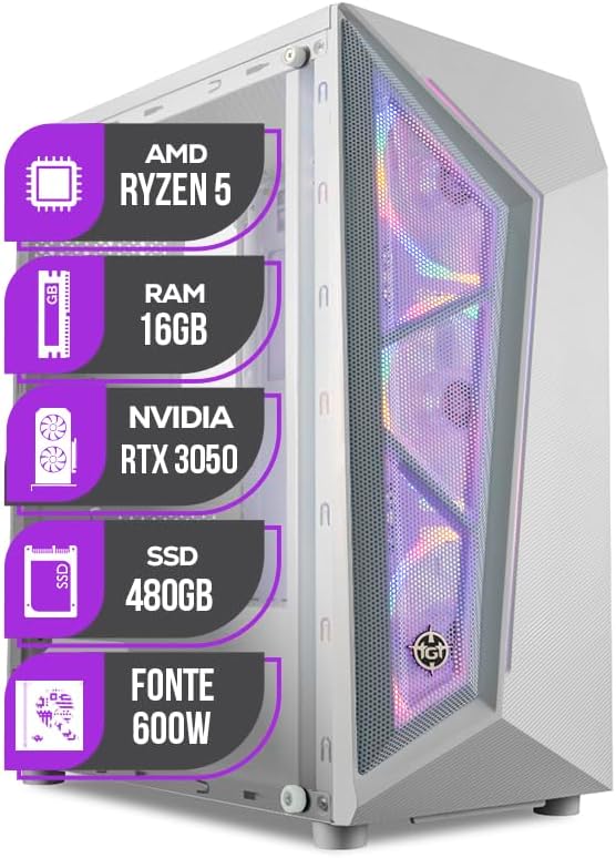 PC Gamer Mancer AMD Ryzen 5 5500, RTX 3050, 16GB DDR4, SSD 480GB, Fonte 600W 80 Plus