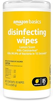 Image of Amazon Basics Disinfecting Wipes, Lemon Scent, 85 Count