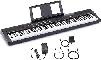 Image of Amazon Basics Digital Piano 88 Key Semi-Weighted Keyboard with Sustain Pedal, Power Supply, 2 Speakers, and Lesson Mode, Black