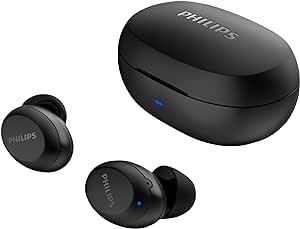 PHILIPS Fone de ouvido sem fio TWS bluetooth com microfone e energia para 18 horas totais na cor preto, padrão, TAT1235BK/97