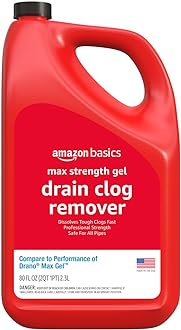 Image of Amazon Basics Max Strength Gel Drain Clog Remover and Cleaner, Unclogs Hair and Grease, 80 Fl Oz, Pack of 1