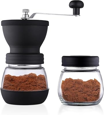 Moedor de café manual, configurações ajustáveis, moedor de rebarba cônico portátil para uso doméstico, escritório, acampamento ou viagem, vários cenários, costas com mais uma lata de vedação.