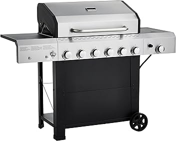 Image of Amazon Basics Freestanding Gas Grill with Side Burner, 6 Burner (66,000 BTU), Black