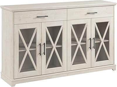 Bush Furniture Lennox Farmhouse Stand for 75 Inch TV | Living Room Entertainment Center with Storage, 60W, Linen White Oak