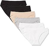 Amazon Essentials Women's Cotton Bikini Brief Underwear (Available in Plus Size), Pack of 6, Black/Grey Heather/Light Pink/White, Medium