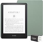 Kindle Paperwhite Essentials Bundle including Kindle Paperwhite (16 GB) - Denim, Leather Cover - Agave Green, and Power Adapter